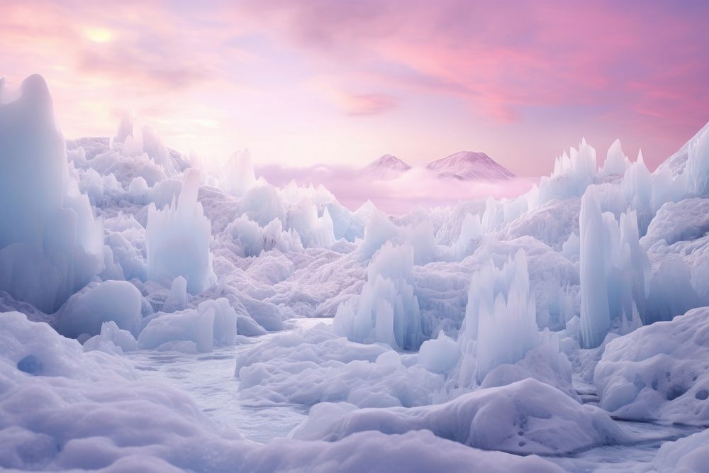 Crystalized Tundra landscape panoramic mountain. AI generated Image by rawpixel.