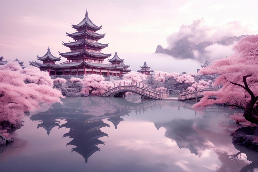Temple architecture landscape building. AI generated Image by rawpixel.