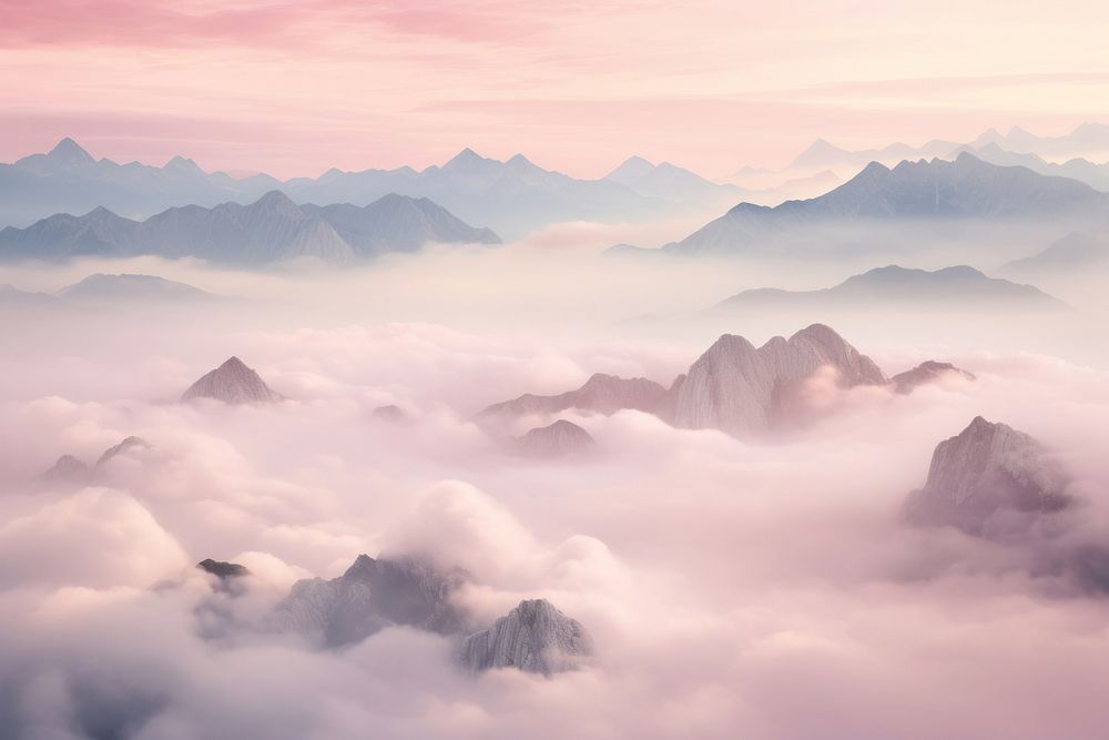 Misty Peaks mist landscape mountain. AI generated Image by rawpixel.