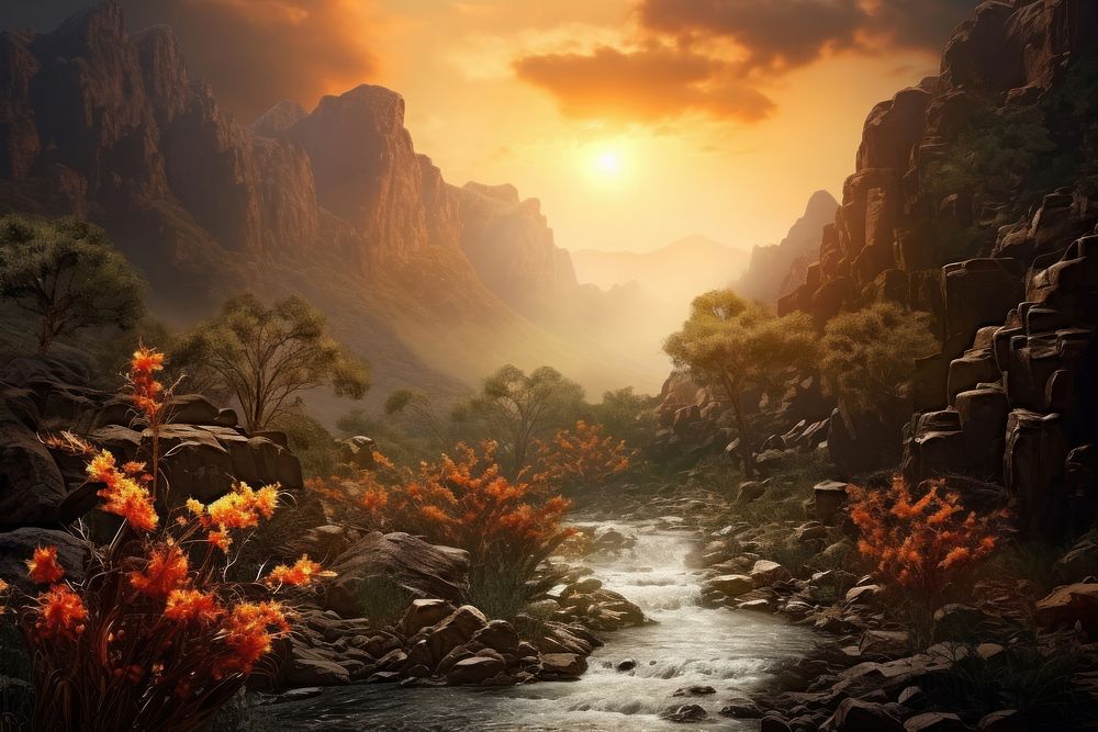 Phoenix Canyon landscape mountain sunlight. AI generated Image by rawpixel.