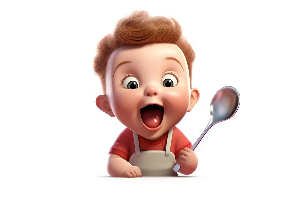 Baby eating cartoon spoon toy. AI generated Image by rawpixel.