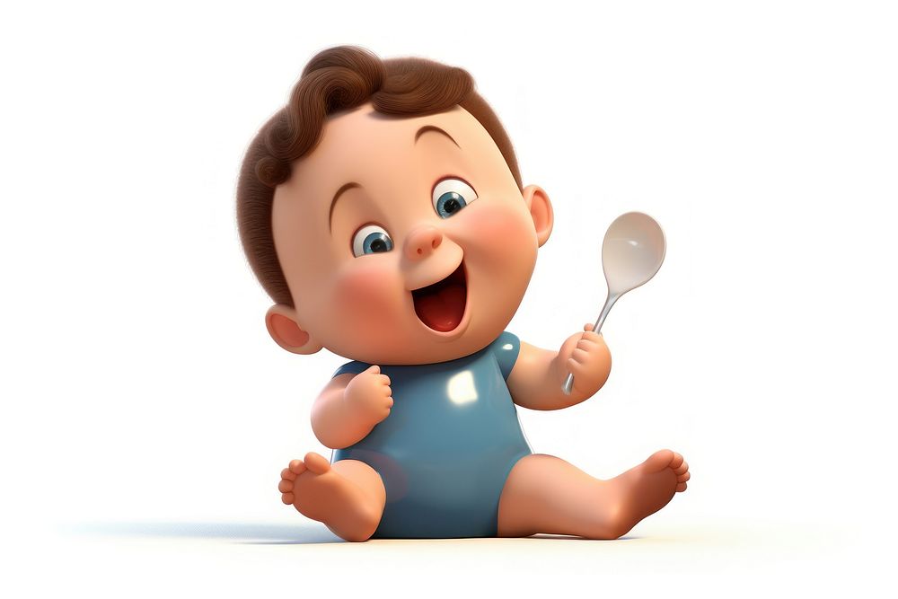 Baby eating cartoon spoon toy. 