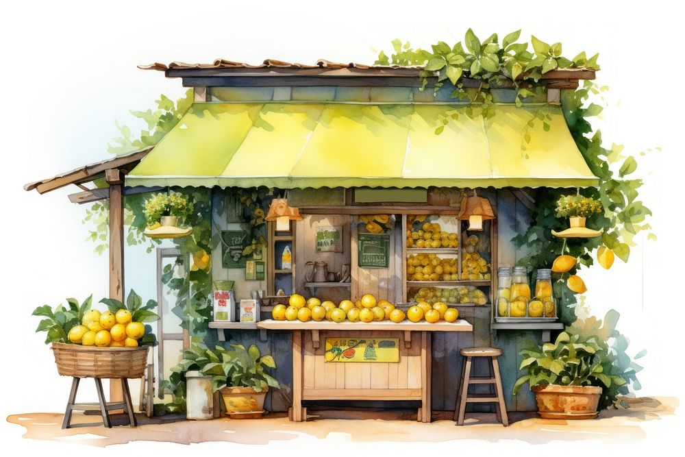Lemonade shop architecture outdoors fruit. AI generated Image by rawpixel.