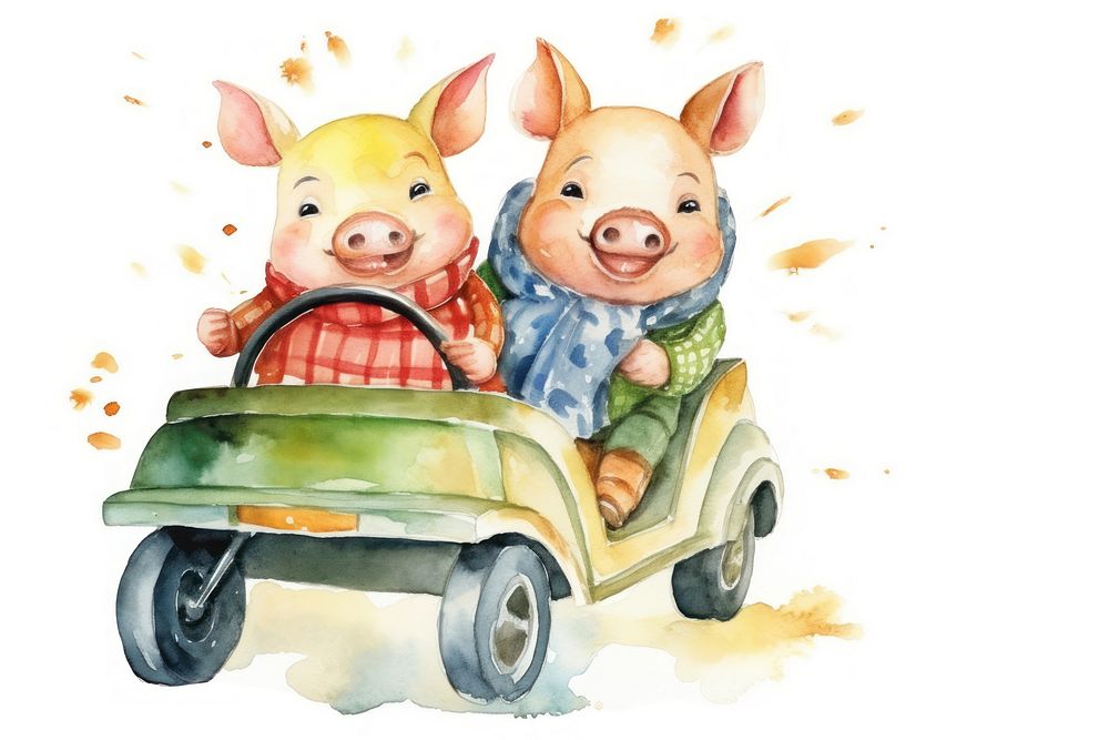 Happy pig vehicle mammal animal. AI generated Image by rawpixel.