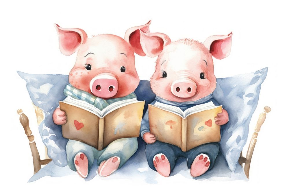 Happy pig animal reading mammal. AI generated Image by rawpixel.