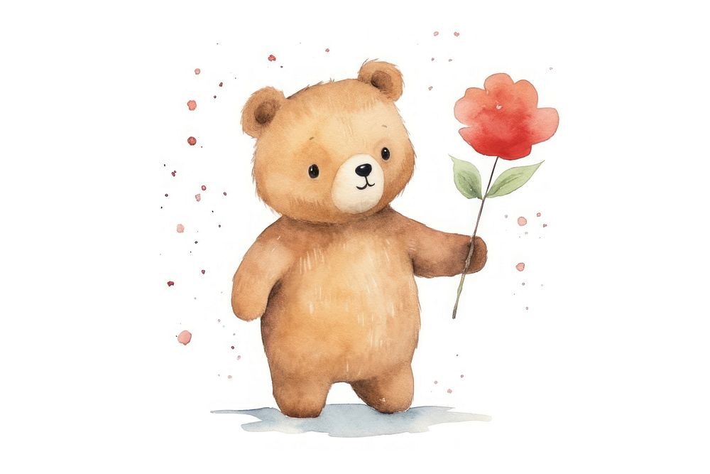 Bear holding flowers toy white background representation. AI generated Image by rawpixel.