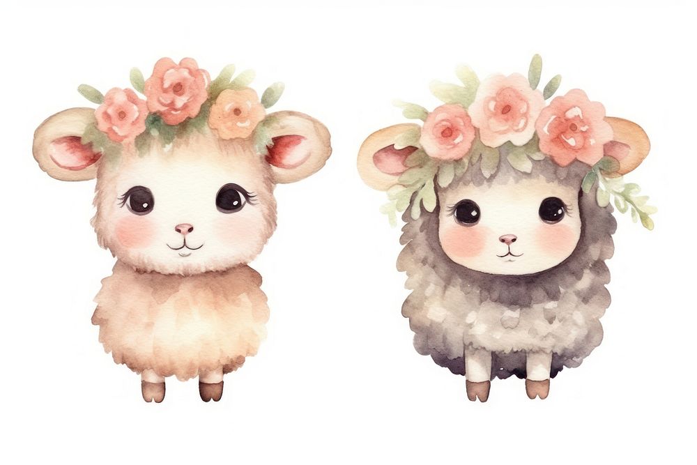 Cute sheep animal flower mammal. AI generated Image by rawpixel.