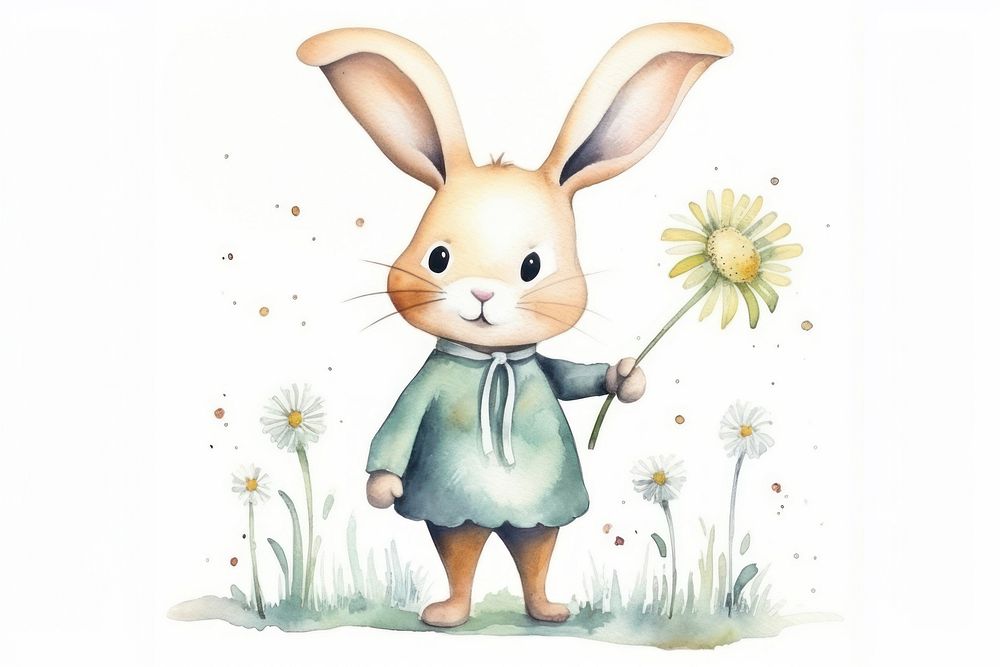 Rabbit holding flowers animal mammal plant. AI generated Image by rawpixel.