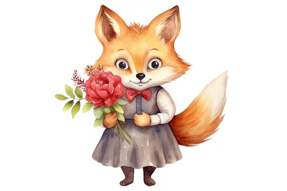 Red fox animal flower white background. AI generated Image by rawpixel.