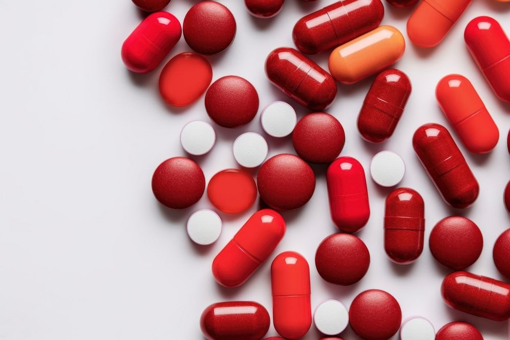 Red pills medication tablet, design resource. AI generated Image by rawpixel