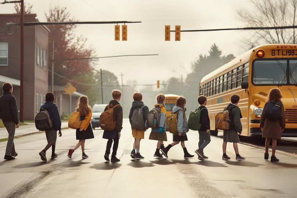 Kids walking bus footwear. AI generated Image by rawpixel.