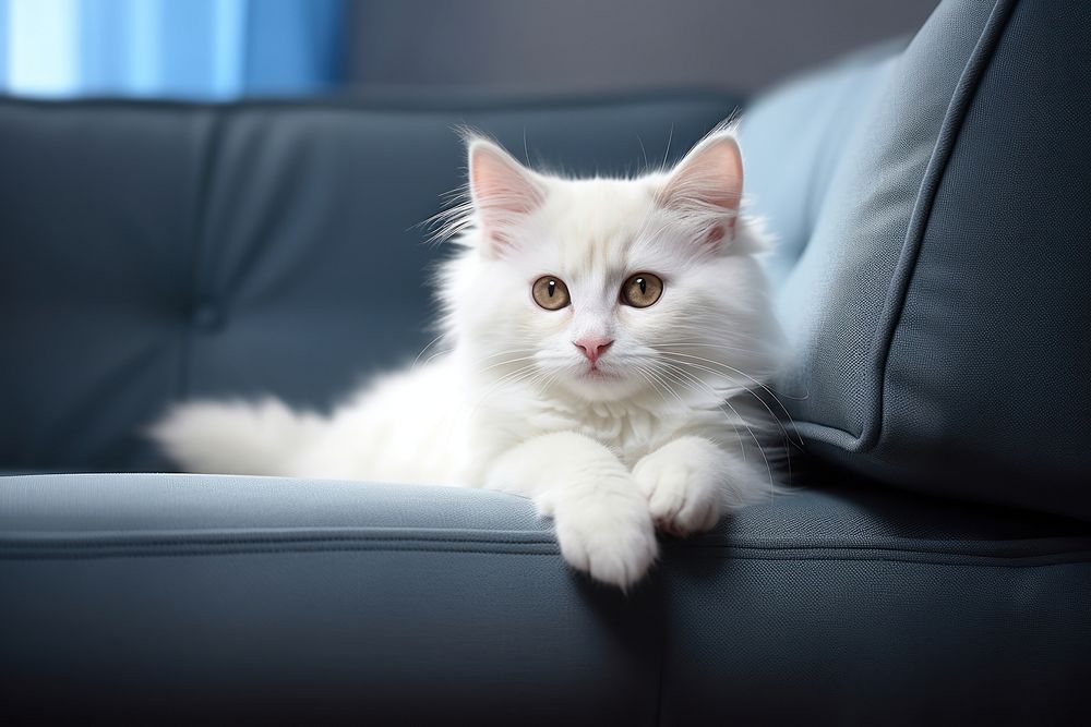 White cat on a sofa, design resource. AI generated Image by rawpixel