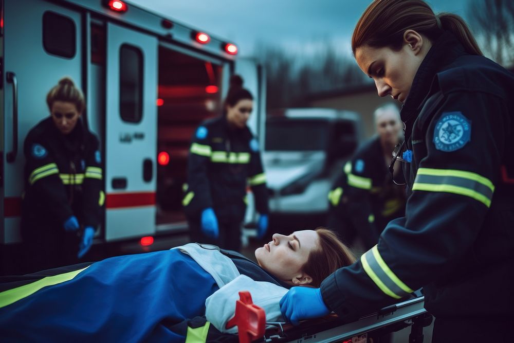 Paramedics stretcher vehicle patient. AI generated Image by rawpixel.