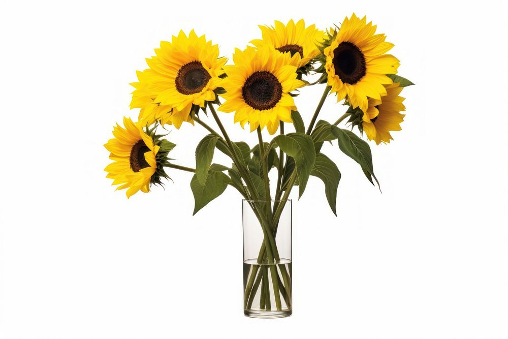 Sunflowers vase plant white background. AI generated Image by rawpixel.