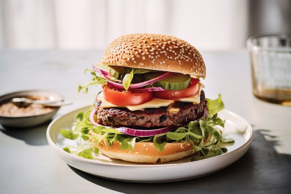 Hamburger on a plate, design resource. AI generated Image by rawpixel