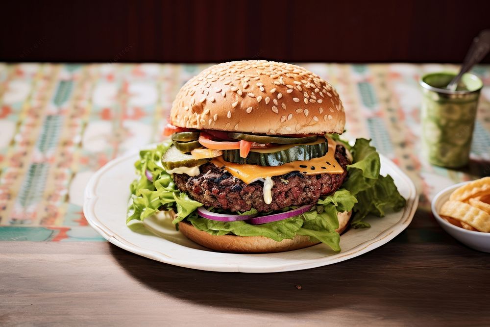 Hamburger on a plate, design resource. AI generated Image by rawpixel