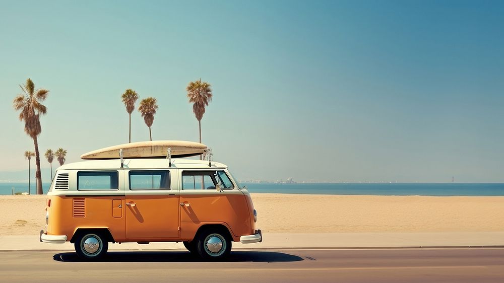 Caravan by the beach. AI generated Image by rawpixel.