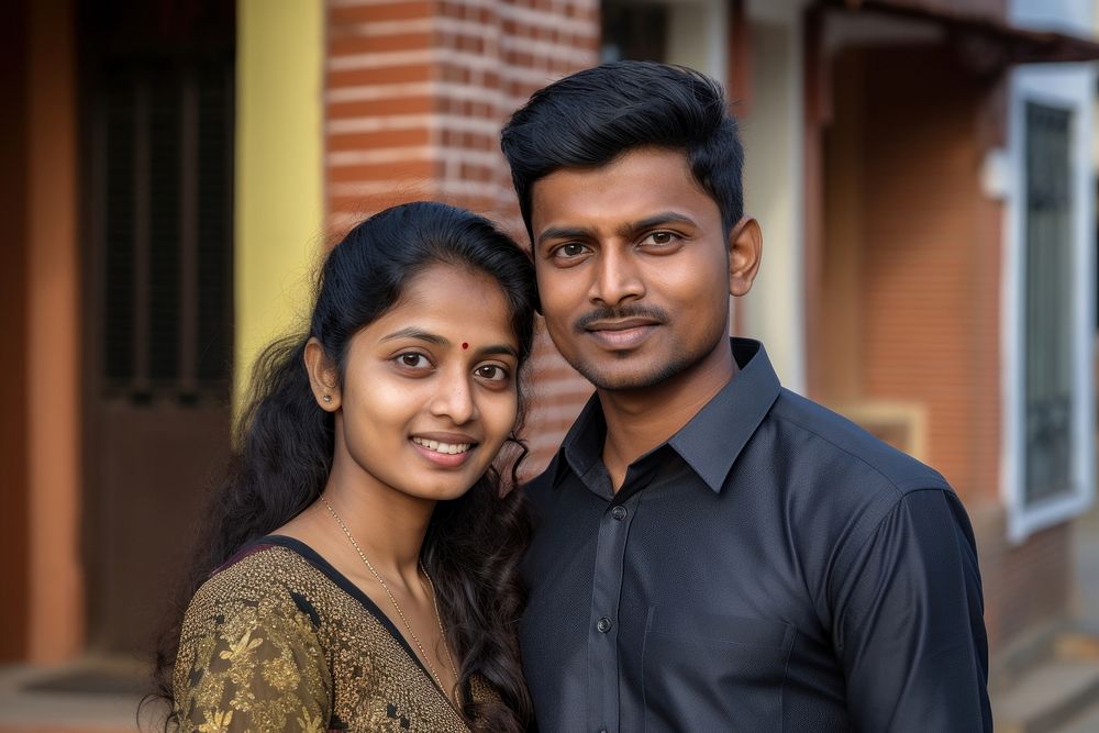 Indian couple standing portrait adult. 