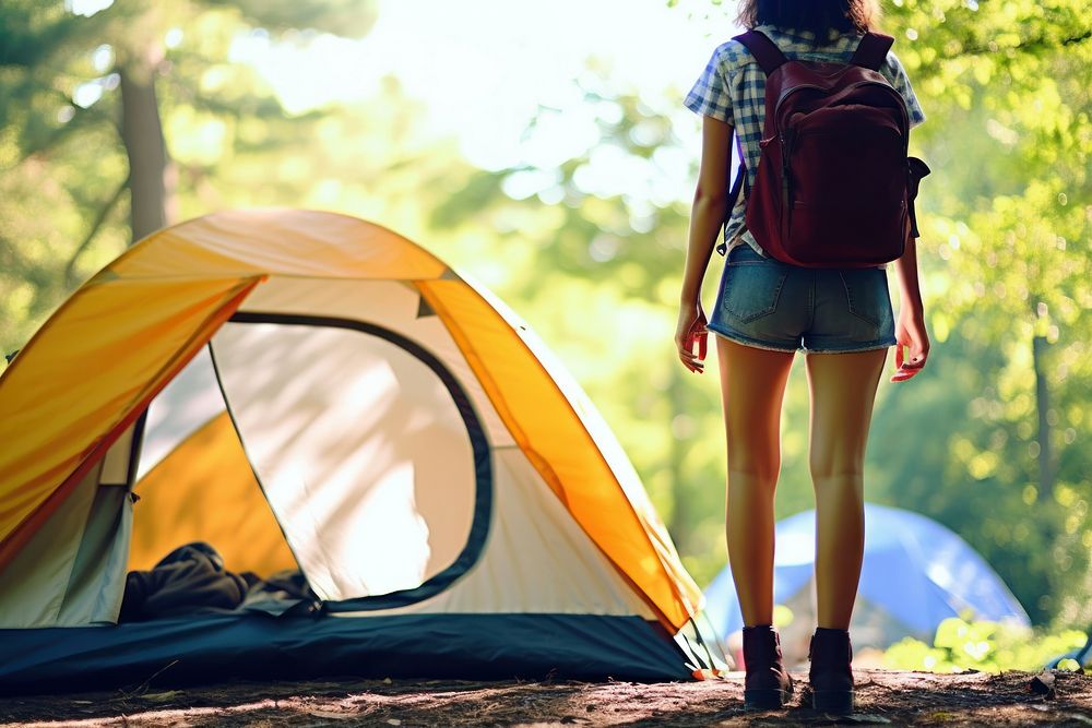 Camping backpack outdoors nature. AI generated Image by rawpixel.