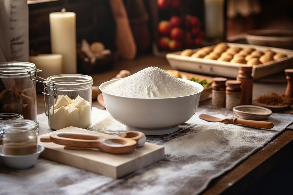 Baking flour and ingredients, table photo. AI generated image by rawpixel.