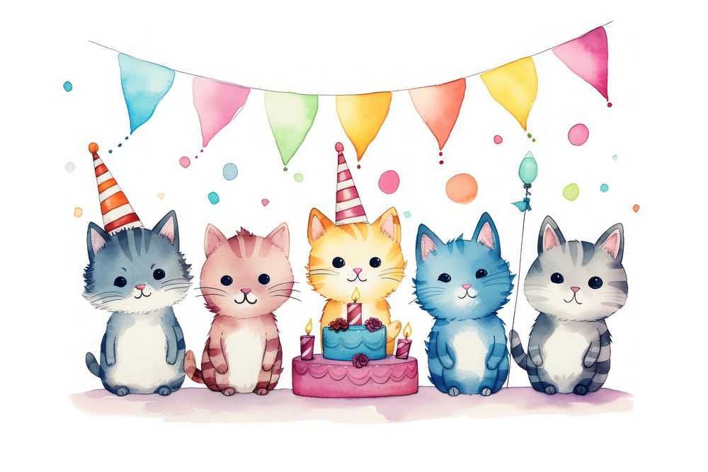 Cats celebrating birthday party mammal cute pet. AI generated Image by rawpixel.