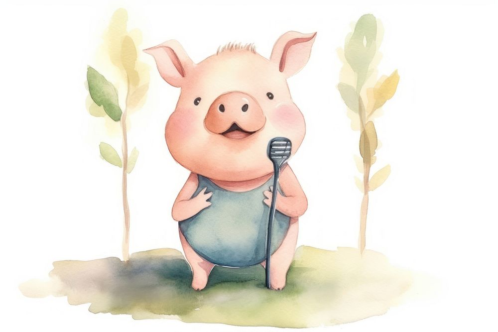 Pig singer cartoon mammal cute. AI generated Image by rawpixel.