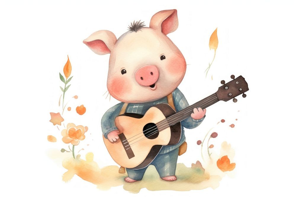 Pig singer cartoon guitar cute. AI generated Image by rawpixel.