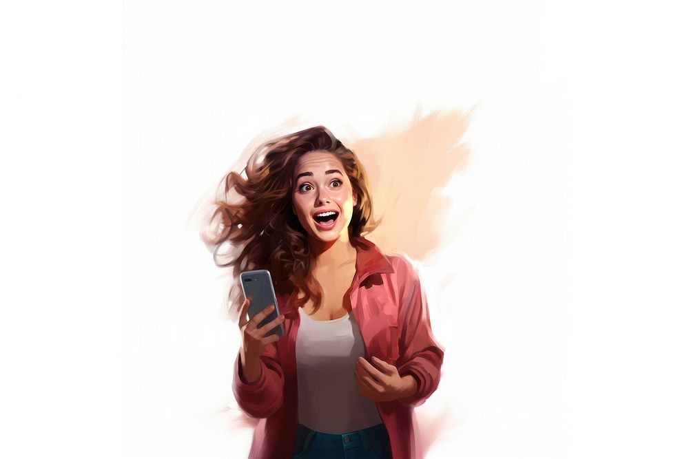 Cell phone surprise adult woman. AI generated Image by rawpixel.