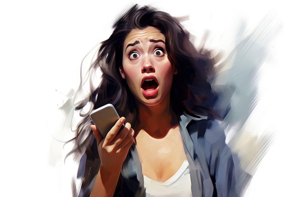 Cell phone surprise portrait adult. AI generated Image by rawpixel.