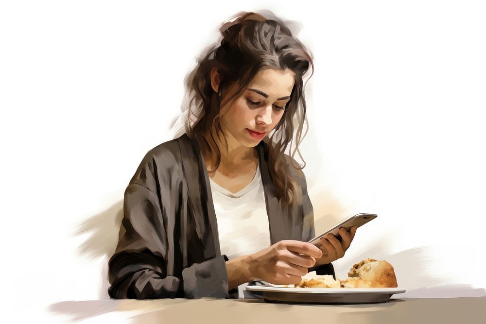 Use cell phone eating food portability. AI generated Image by rawpixel.