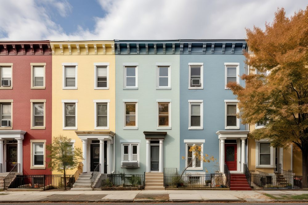 American row house architecture building neighbourhood.