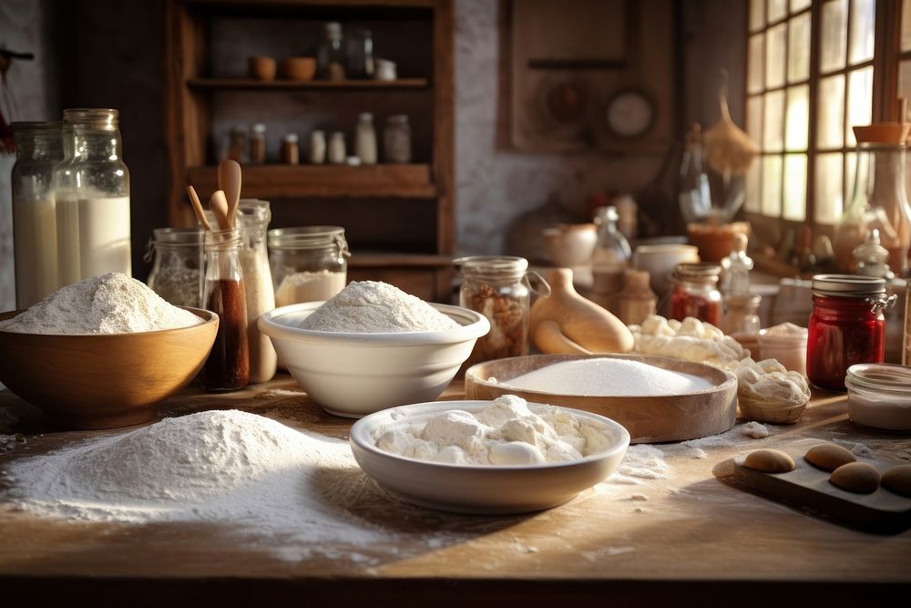 Baking table bakery flour bowl.