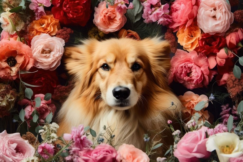 Dog flower mammal animal. AI generated Image by rawpixel.
