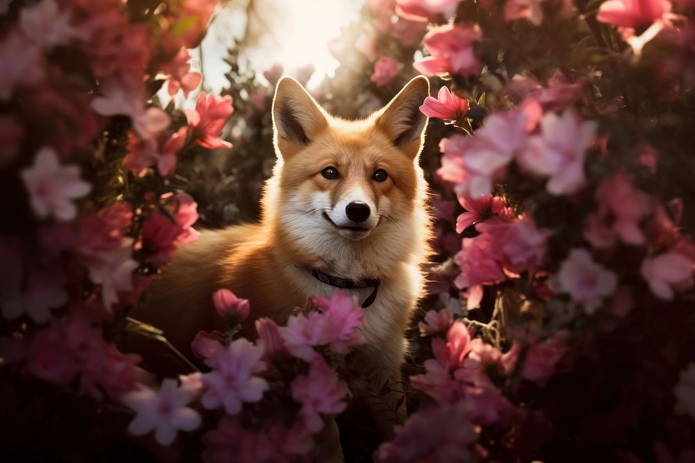 Dog flower fox outdoors. AI generated Image by rawpixel.