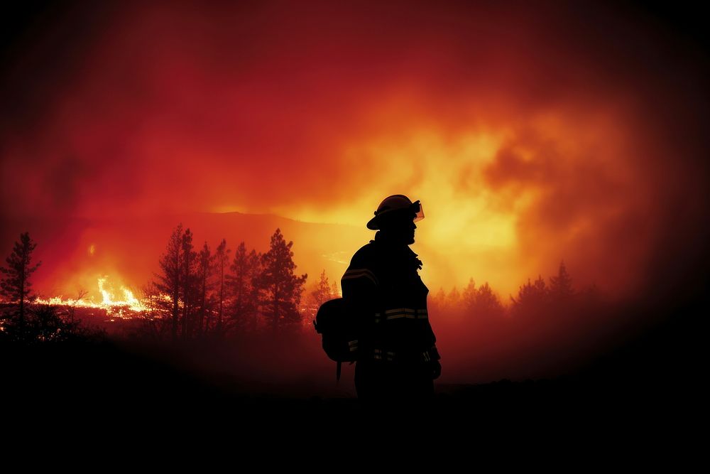 Wildfire firefighter silhouette protection. AI generated Image by rawpixel.