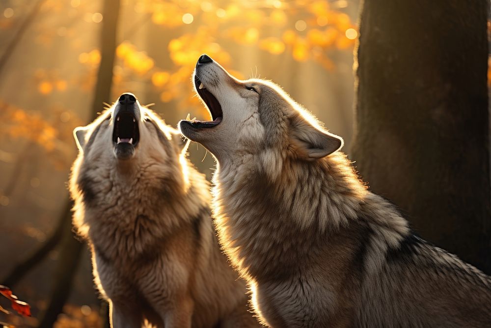 Two wolf howling animal mammal dog. 