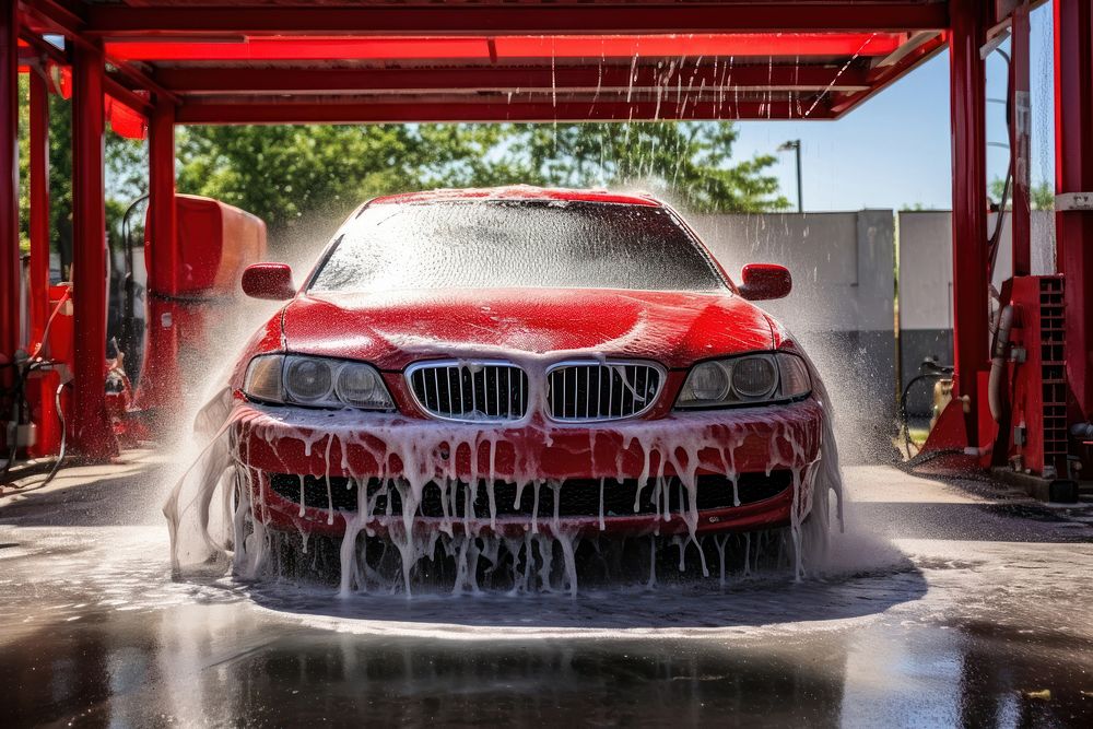 Washing car outdoors vehicle transportation. 