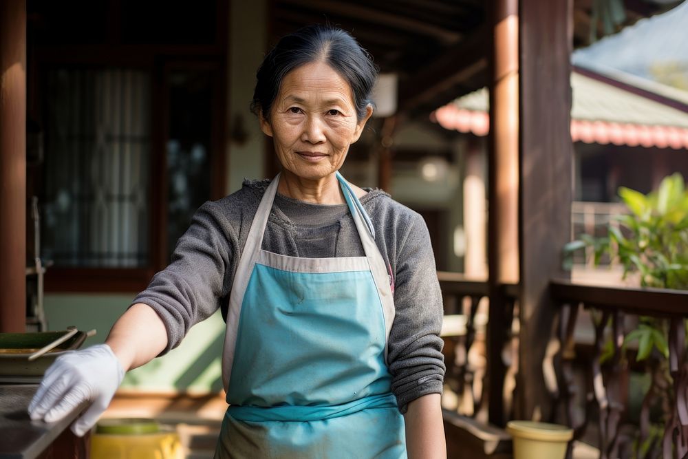 Asian women wearing apron standing adult glove. AI generated Image by rawpixel.
