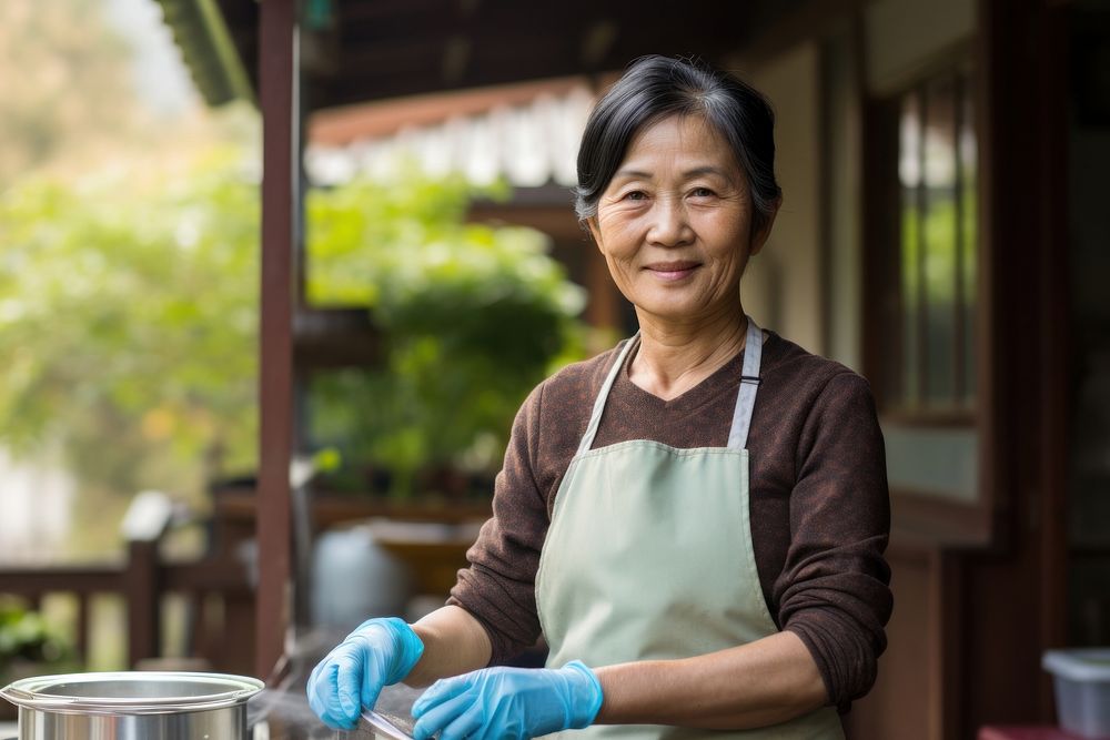Asian women wearing apron standing service adult. AI generated Image by rawpixel.