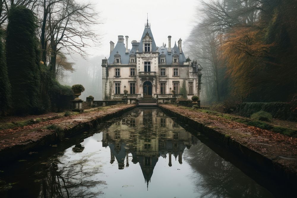 French chateau architecture building outdoors. AI generated Image by rawpixel.