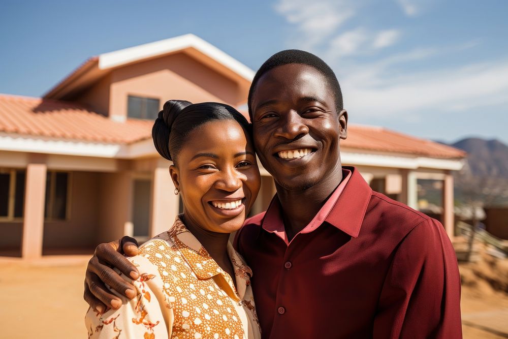 African couple standing portrait house. AI generated Image by rawpixel.