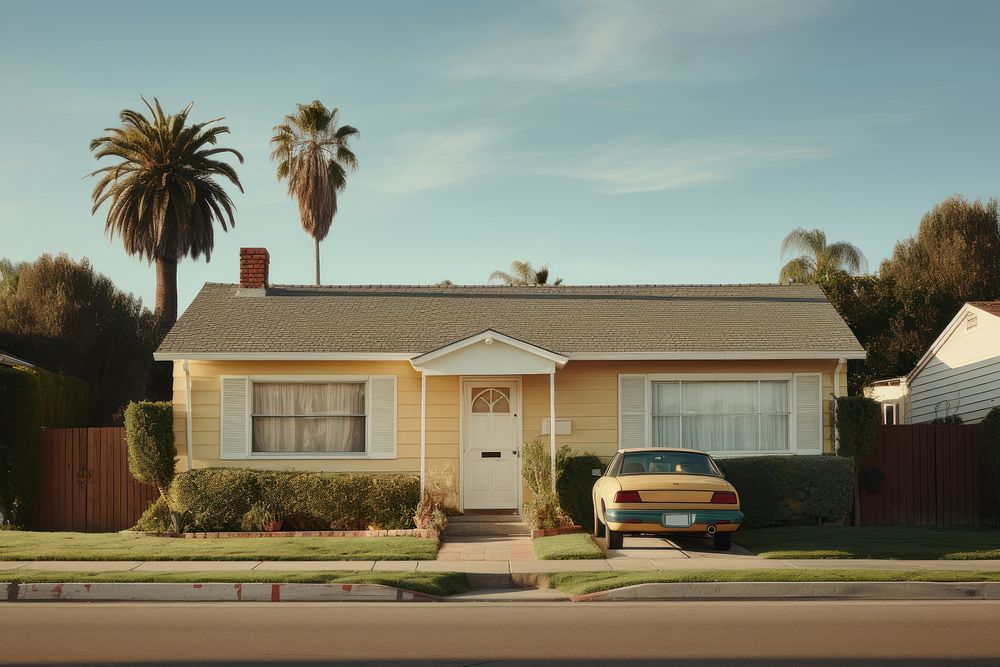 American suburb house architecture building vehicle. AI generated Image by rawpixel.