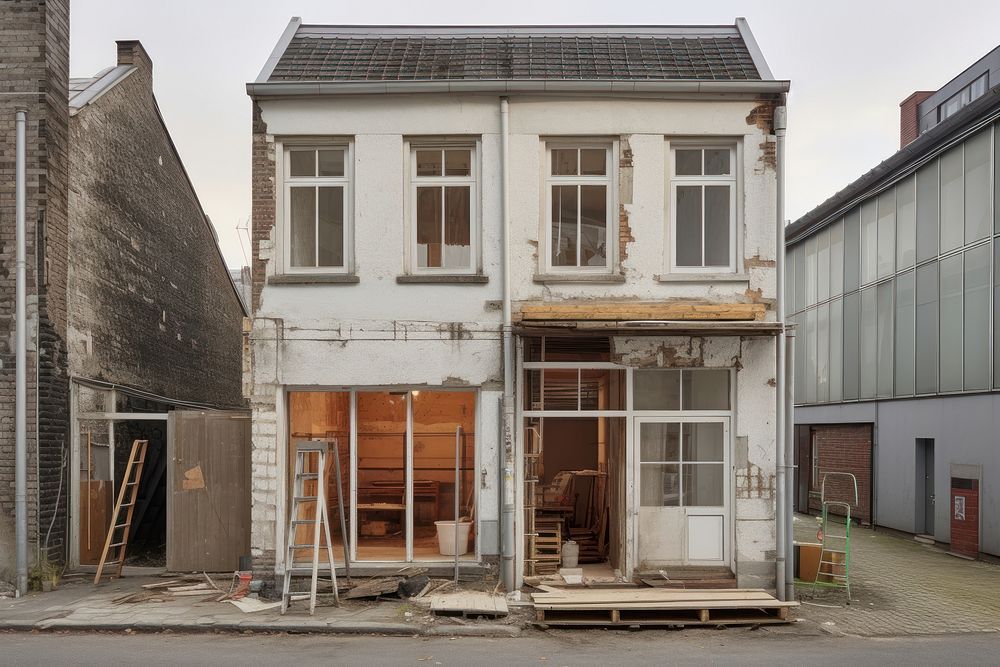 Old shop house neighbourhood architecture destruction. AI generated Image by rawpixel.