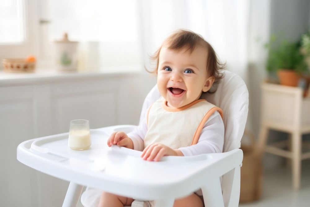Baby eating chair milk refreshment. AI generated Image by rawpixel.