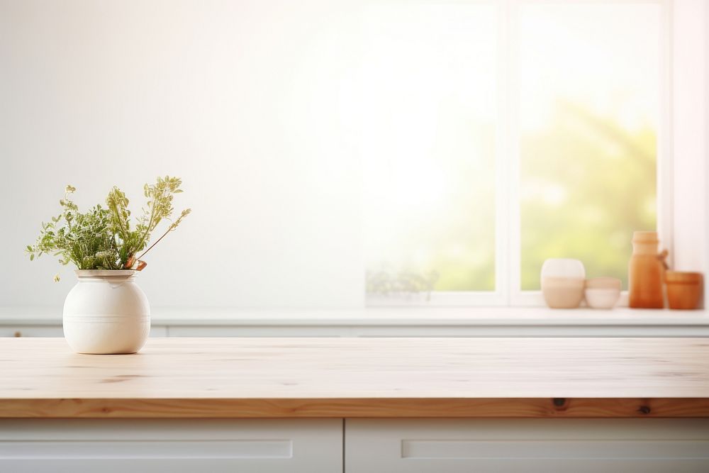 Empty tabletop windowsill kitchen plant. 