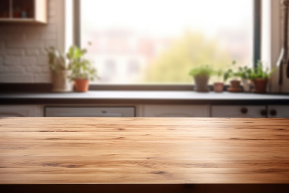 Empty tabletop furniture hardwood kitchen. .