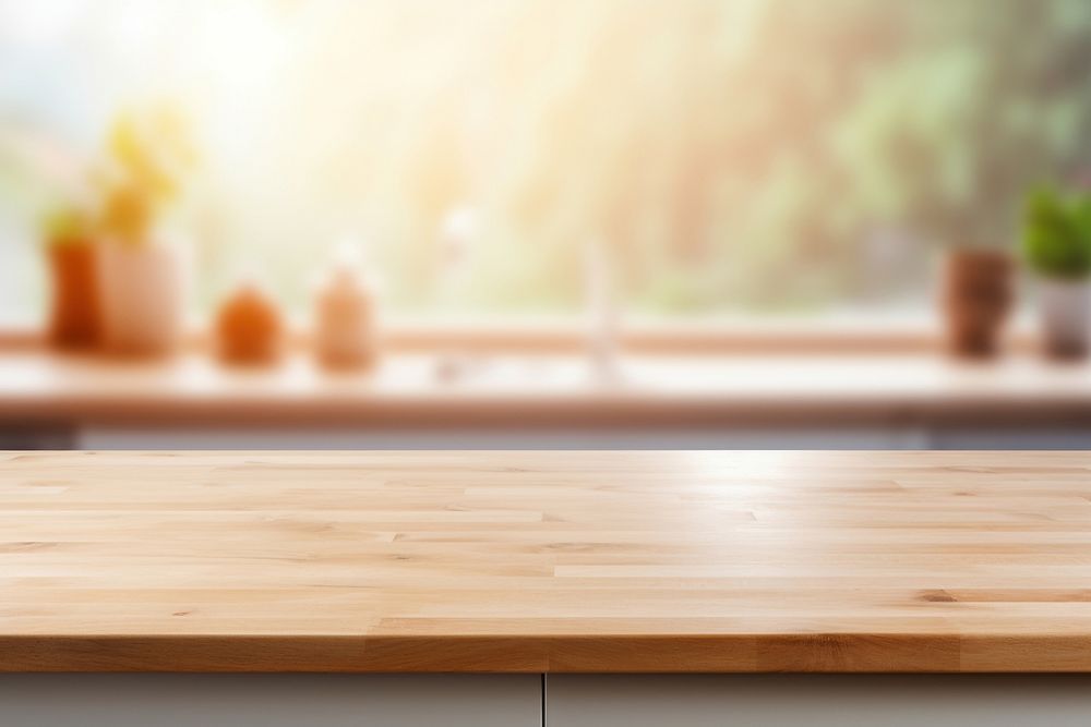 Empty tabletop backgrounds defocused kitchen. AI generated Image by rawpixel.
