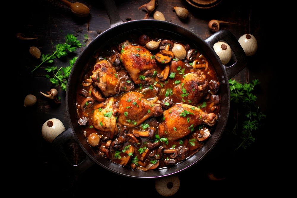 French Coq Au Vin Chicken food meat meal. 