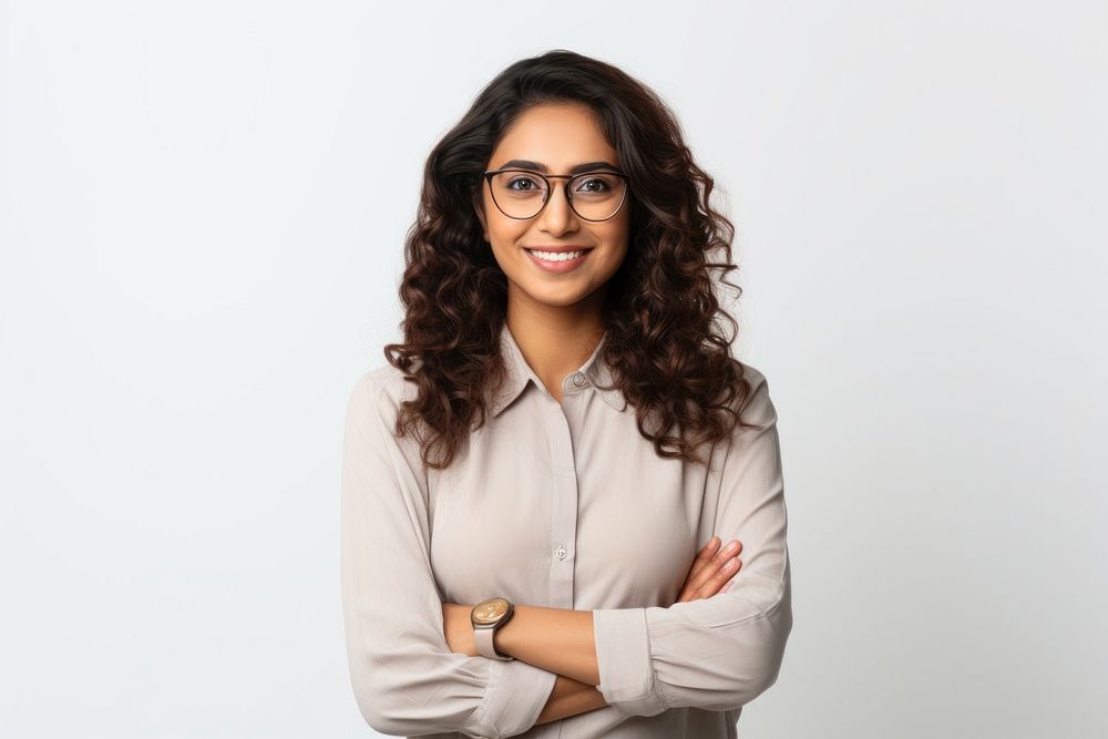 Indian woman glasses portrait smile. AI generated Image by rawpixel.