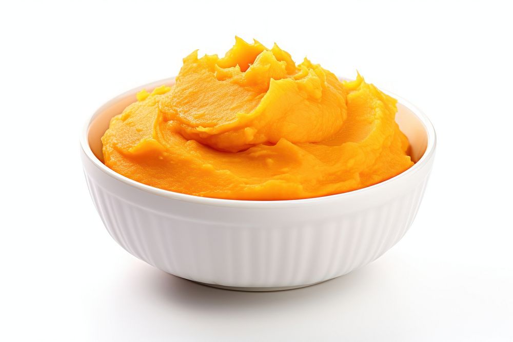 Sweet potato food bowl white background. 